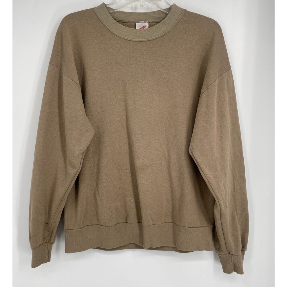 Vintage 90s Blank Crewneck Sweatshirt Tan Brown Jerzees Made in USA Large
